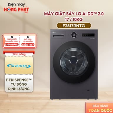 So sánh giá [Giao-Lắp HCM/Cần Thơ] Máy Giặt Sấy LG Inverter Giặt 17 kg - Sấy 10 Kg F2517RNTG - Sáy Ngưng Tụ - Ứng Dụng LG ThinQ™ rẻ nhất?