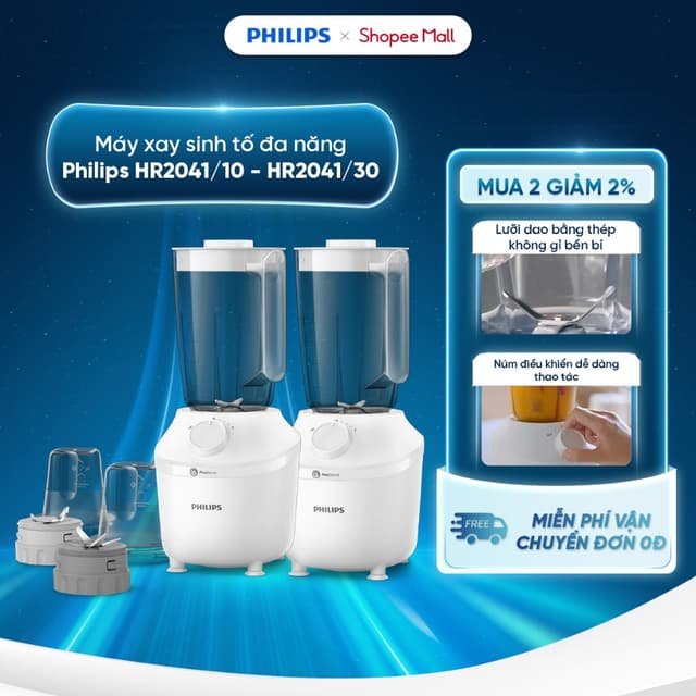 Máy xay sinh tố đa năng Philips HR2041/30 - HR2041/10 - Công suất 450W - 2 cối - BH 24 tháng - Ảnh 7