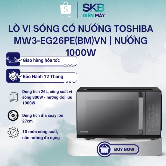 Lò vi sóng có nướng đối lưu Toshiba MW3-EG26PE(BM)VN 26 lít - Bảo Hành 12 Tháng - Ảnh 5