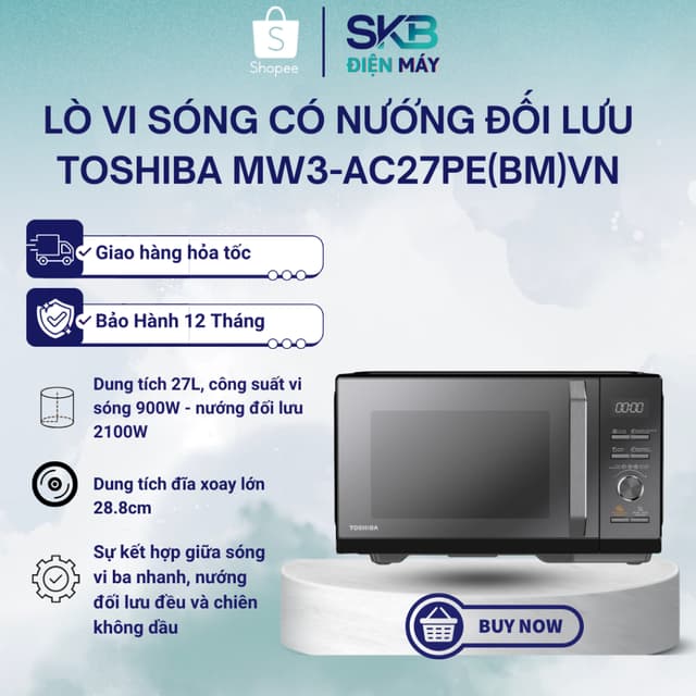Lò vi sóng mặt gương có nướng đối lưu Toshiba MW3-AC27PE(BM)VN 27 lít - Bảo Hành 12 Tháng - Ảnh 1