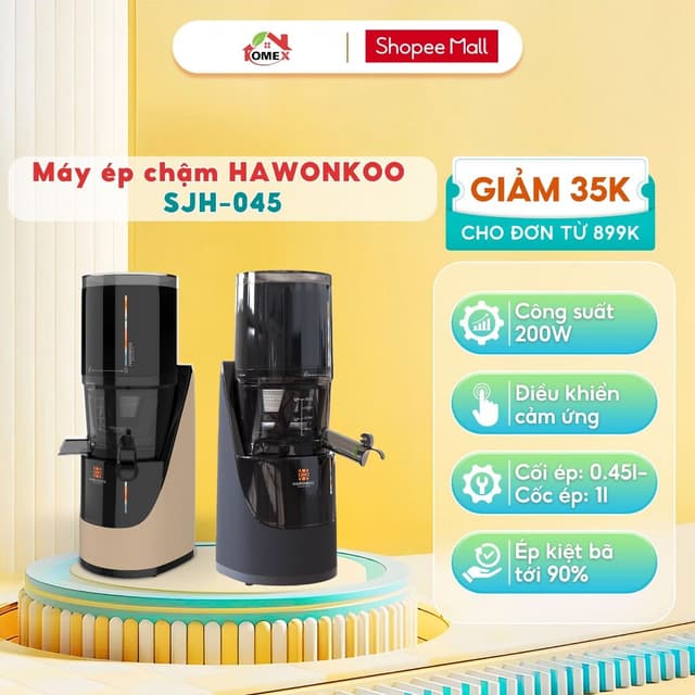 Máy ép chậm cổ to Hawonkoo SJH-045-BA/ SJH-045-CF, Công suất 200W, Dung tích lớn, Ép kiệt tới 90%,Cảm ứng, Bảo hành 24 - Ảnh 6