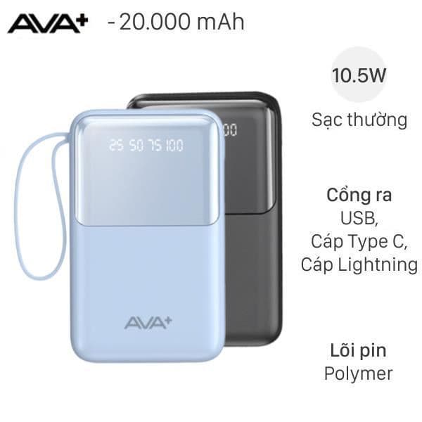 [SHIP HỎA TỐC] Pin sạc dự phòng Polymer 20000mAh Type C 10.5W AVA+ G-DX258 kèm Cáp Lightning và Cáp Type C - Ảnh 7