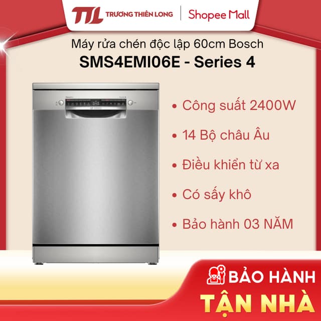 Máy Rửa Chén Độc Lập BOSCH 14 Bộ SMS4EMI06E - Series 4 (60cm) - Hàng Chính Hãng [GIÁ MÁY] - Ảnh 6