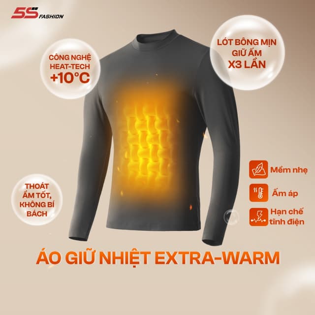 [SALE TẾT]Áo Giữ Nhiệt Nam Extra-warm 5S FASHION Lót Bông Nỉ Cực Ấm, Trơn Basic (AGN25005-25002) - Ảnh 7