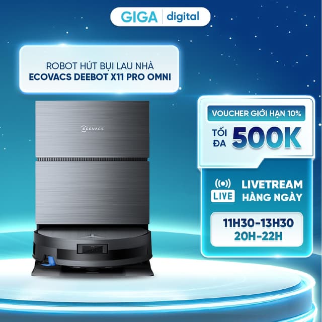 Robot hút bụi lau nhà Ecovacs DEEBOT X11 Pro Omni -Lực hút 19.500Pa - Pin 6400mAh - Thiết kế siêu mỏng 98mm - BH 2 năm - Ảnh 5