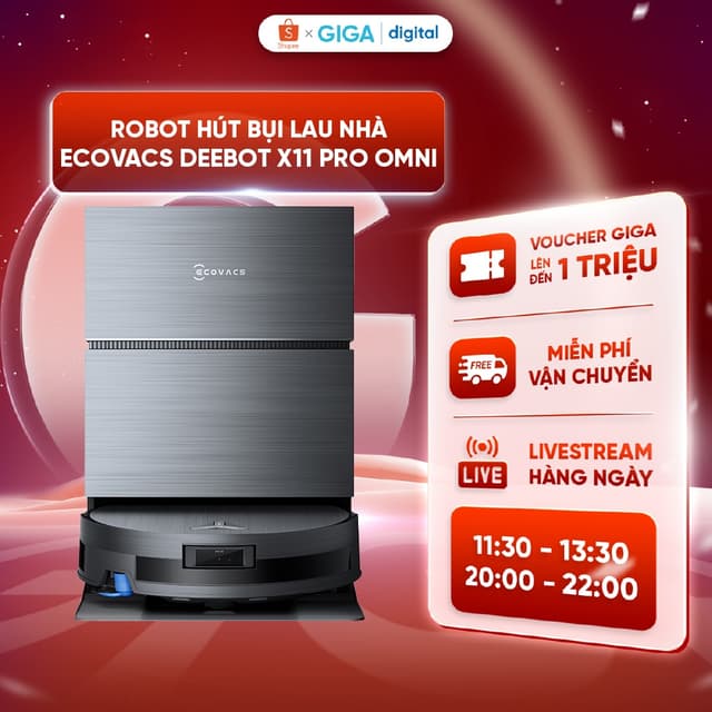 Robot hút bụi lau nhà Ecovacs DEEBOT X11 Pro Omni -Lực hút 19.500Pa - Pin 6400mAh - Thiết kế siêu mỏng 98mm - BH 2 năm - Ảnh 1