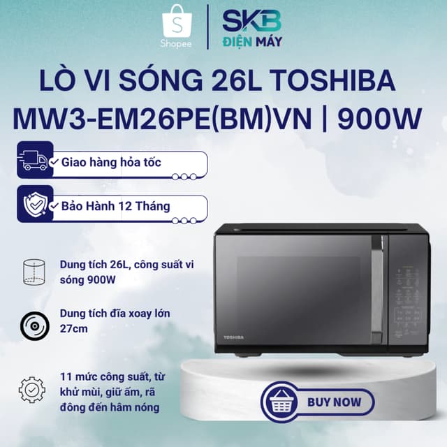 Lò vi sóng mặt gương Toshiba MW3-EM26PE(BM)VN 26 lít - Bảo Hành 12 Tháng - Ảnh 5