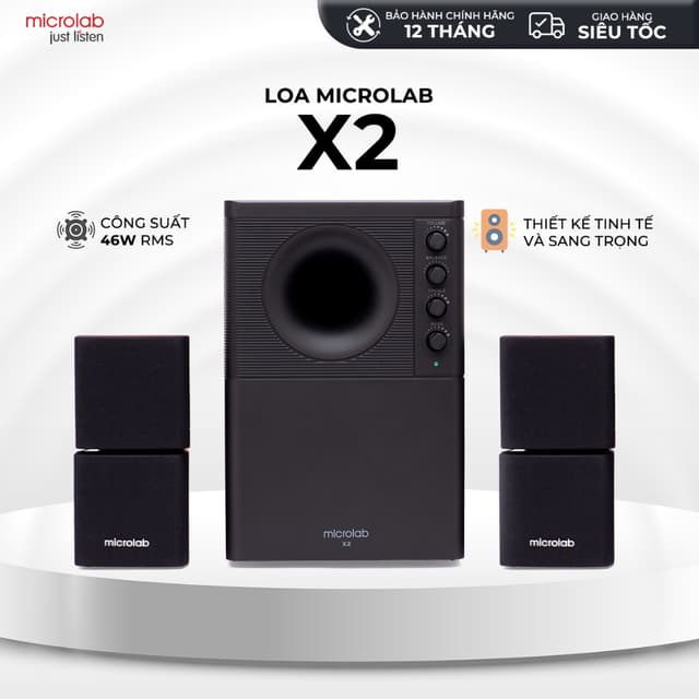 Loa Vi Tính Bluetooth Bass Mạnh MICROLAB X2/X2BT 2.1 Công Suất 46W, Kết Nối Dây 3.5mm - Hàng Chính Hãng - Ảnh 8