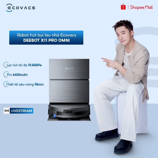 [LIVE] Robot hút bụi lau nhà Ecovacs DEEBOT X11 Pro Omni -Lực hút 19.500Pa - Pin 6400mAh - Ảnh 6