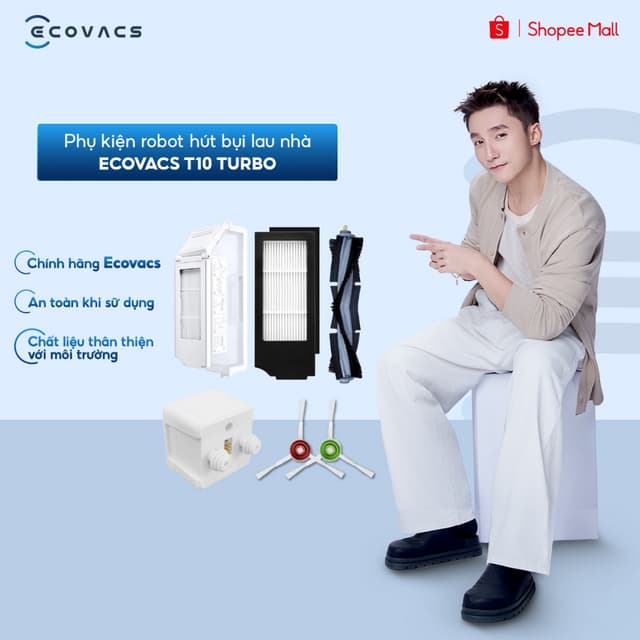 Phụ kiện robot hút bụi lau nhà Ecovacs T10 Turbo | Bộ lọc | Giẻ lau | Hộp phụ kiện 8 món | Hộp đựng bụi - Chính Hãng - Ảnh 8