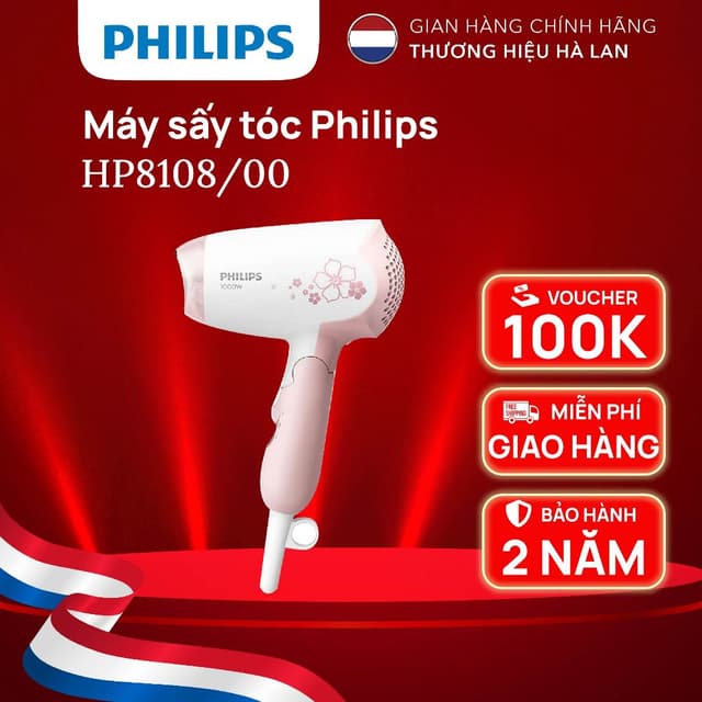 Máy Sấy Tóc PHILIPS HP8108/00, Nhỏ Gọn, Tay Cầm Gấp Gọn, Công Suất 1000 W, Bảo Hành 24 Tháng - Ảnh 4