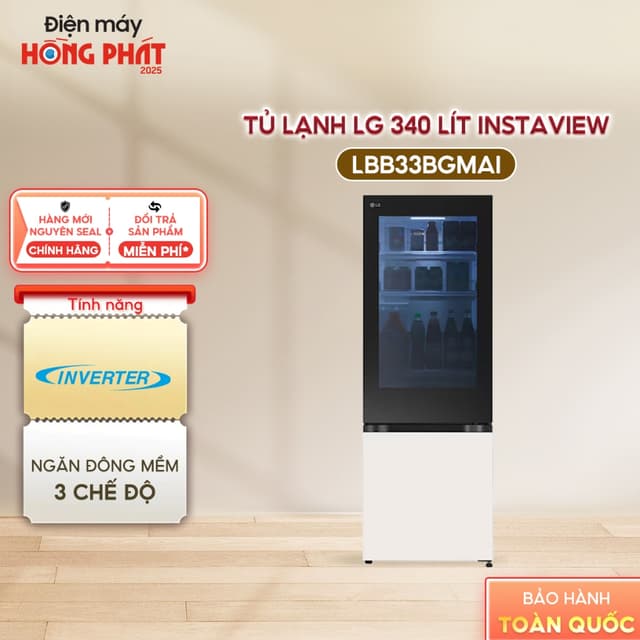 LBB33BGMAI | Tủ lạnh LG Inverter ngăn đá dưới 340 lít InstaView LBB33BGMAI [FREESHIP HCM] - Ảnh 7