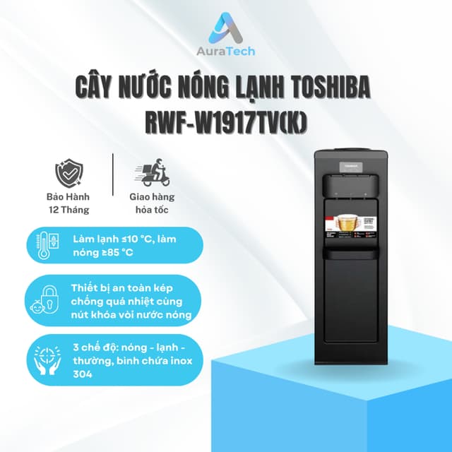 Cây nước nóng lạnh Toshiba RWF-W1917TV(K) | úp bình - Công suất 650W - Bảo hành 12 tháng - Ảnh 4