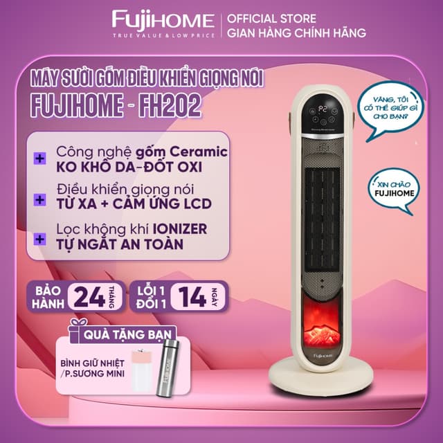 Máy sưởi gốm lọc không khí Ion điều khiển bằng giọng nói Fujihome FH202, quạt sưởi ấm điều khiển từ xa tự ngắt an toàn - Ảnh 12