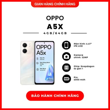 So sánh giá Điện thoại Oppo A5x 4GB/64GB - Hàng Chính Hãng rẻ nhất?