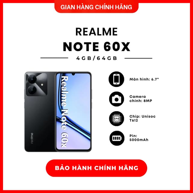 Điện thoại Realme note 60X 4GB/64GB - Hàng Chính Hãng - Ảnh 1
