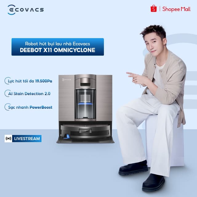 [LIVESTREAM] Robot hút bụi lau nhà Ecovacs DEEBOT X11 OmniCyclone - Lực hút tối đa 19.500Pa - AI Stain Detection 2.0 - Ảnh 10