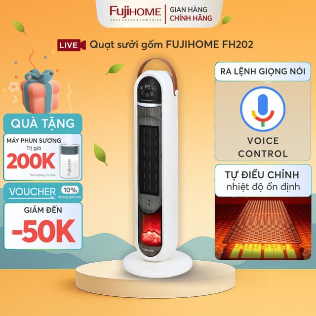 Máy sưởi gốm giọng nói thông minh FH202 FUJIHOME, Quạt sưởi nhanh không khô da hiệu ứng lò sưởi - Ảnh 11