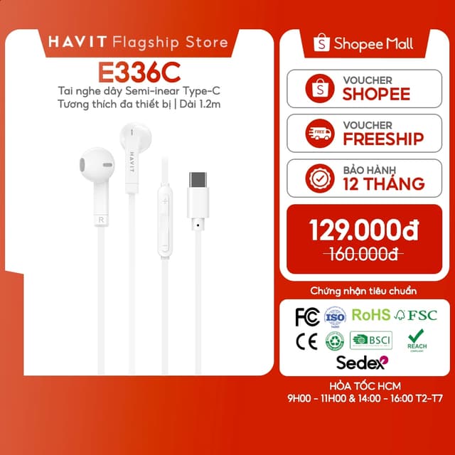 Tai Nghe Có Dây Havit E336C Type-C Thiết Kế Bền Nhẹ Kiểu Dáng Semi-inear - Ảnh 9