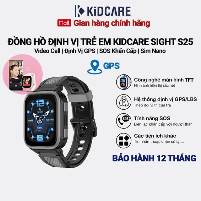 [MỚI RA MẮT] Đồng hồ định vị trẻ em Kidcare Sight S25 gọi video call | Định vị GPS - Màu đen - Ảnh 10