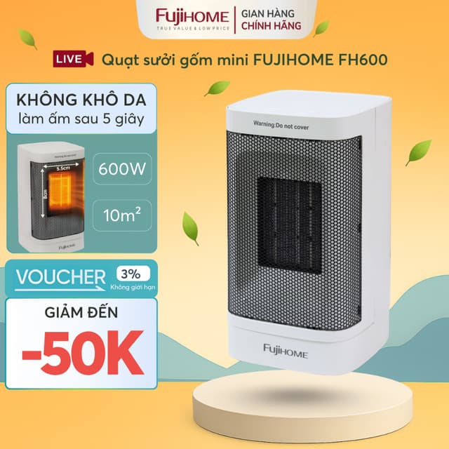Quạt Sưởi Gốm Sưởi Nhanh 3 Giây Nhập Khẩu FUJIHOME FH600, Máy sưởi mini tự ngắt tiết kiệm điện - Ảnh 8