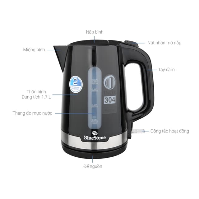 Bình đun siêu tốc BlueStone 1.7 lít KTB-3417 1.7L - Hàng chính hãng - Ảnh 6