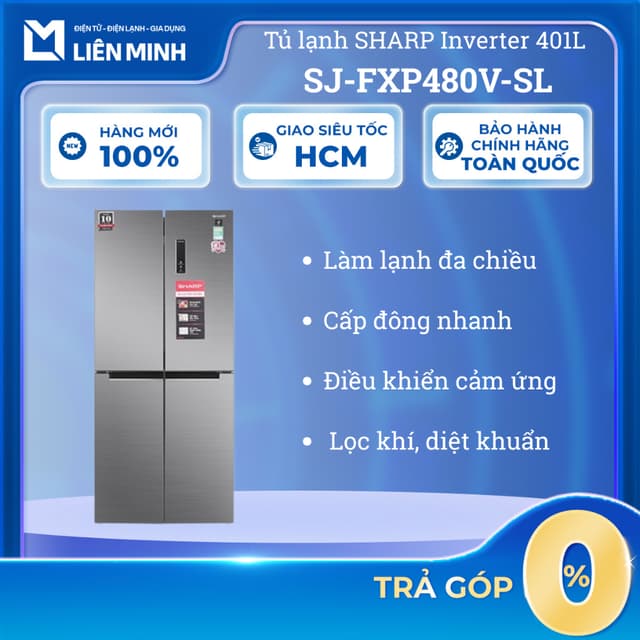 SJ-FXP480V-SL - Tủ Lạnh SHARP Inverter 401 Lít Multi Door SJ-FXP480V-SL - Màu Xám - 4 Cửa [SHIP 0Đ HCM] - Ảnh 1