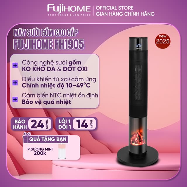 Máy sưởi gốm không khô da điều khiển từ xa FUJIHOME FH1950 Nhập Khẩu 2000W, quạt sưởi ấm phòng tiết kiệm điện an toàn - Ảnh 7