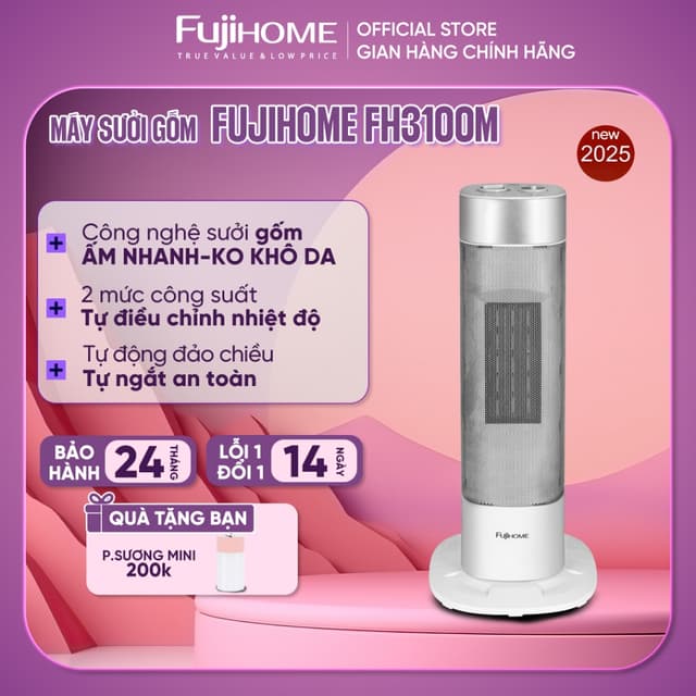 Máy sưởi gốm không khô da Fujihome FH3100M Nhập Khẩu, quạt sưởi ấm Ceramic 2000W tự điều chỉnh nhiệt độ tự ngắt an toàn - Ảnh 4