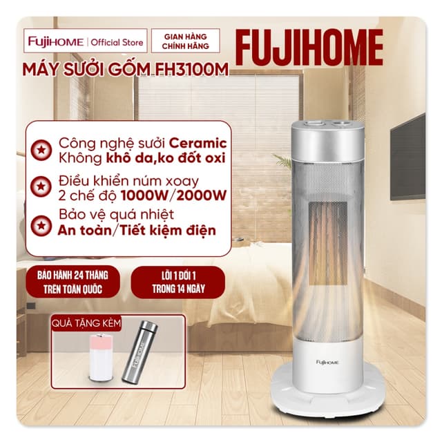 Máy sưởi gốm Nhập Khẩu 10-20m2 FUJIHOME FH3100M, quạt sưởi ấm ceramic cho phòng khách ngủ an toàn tiết kiệm điện - Ảnh 11