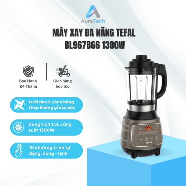 Máy làm sữa hạt, xay nấu đa năng Tefal - BL967B66 1300W | Xay nấu đa năng , cối thủy tinh dễ vệ sinh - Ảnh 1