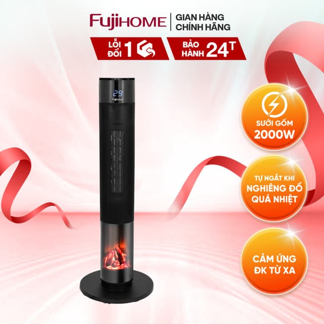 Quạt Sưởi Gốm Fujihome FH1950 – Sưởi Ceramic 2000W, Hiệu Ứng Lửa 3D, Cảm ứng + Điều Khiển Từ Xa - Ảnh 1