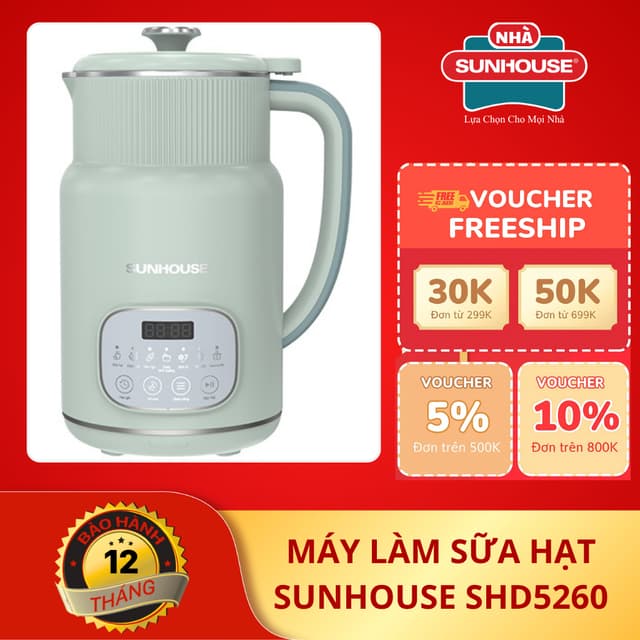 Máy làm sữa hạt đa năng 7in1 800ml SUNHOUSE SHD5260 (600W), xay cháo, sinh tố - Hàng chính hãng - Ảnh 8