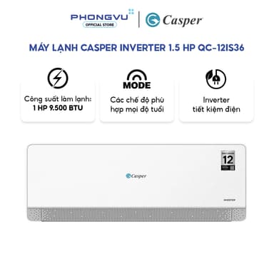 So sánh giá [Shopee Lắp Đặt 0Đ HN HCM] Máy Lạnh Casper Inverter 1 HP QC-09IS36 - Làm lạnh nhanh, Tiết kiệm điện, Phù hợp phòng 15 m² rẻ nhất?