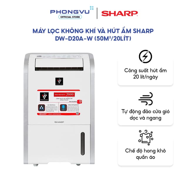 Máy hút ẩm Sharp DW-D20A-W (50m²/20lít) 270W - Hút ẩm 20L/ngày, Phù hợp ~50m², Sấy khô quần áo - Bảo hành 12 tháng - Ảnh 9