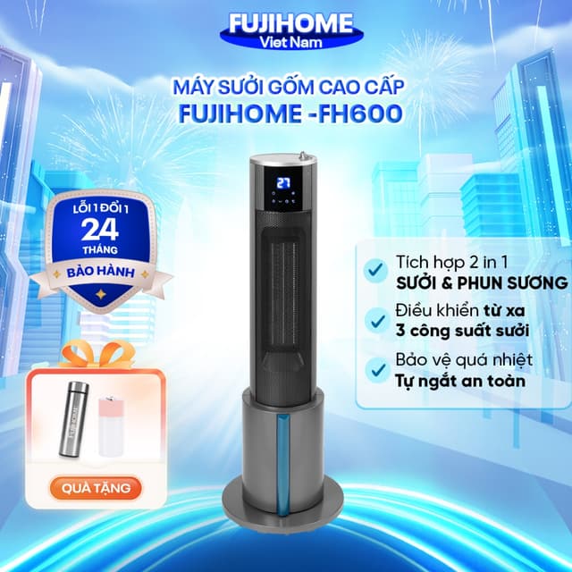Máy sưởi gốm phun sương tạo ẩm không khô da nhập khẩu FUJIHOME FH6000, quạt sưởi ấm điều khiển từ xa phòng khách ngủ - Ảnh 8