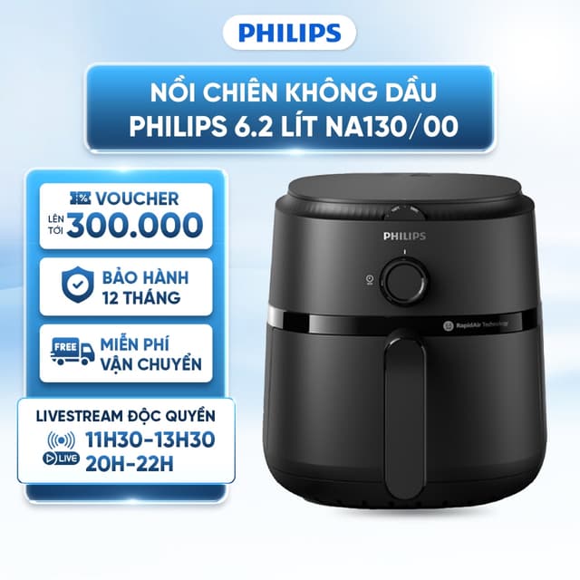 Nồi chiên không dầu Philips 4.2 lít NA120/00 - NA130/00 6.2 lít - Công suất 1500W - 1700W, BH 12 Tháng - Ảnh 2