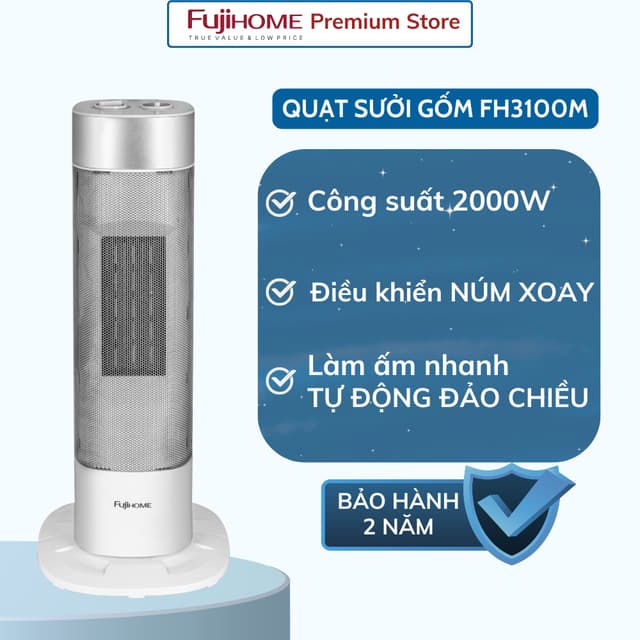 Quạt sưởi gốm Fujihome FH3100M - công suất 2000W - làm ấm nhanh - Động cơ DC  êm ái - BH 24 THÁNG - Ảnh 10