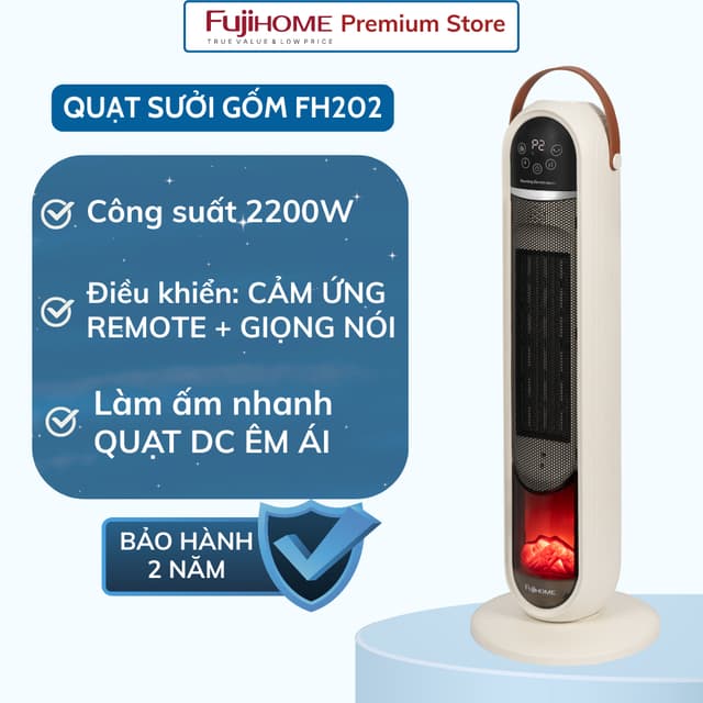 Quạt Sưởi Gốm Thông Minh Fujihome FH202 - Điều khiển giọng nói tiếng Việt -Cảm ứng, điều khiển từ xa - Ảnh 7