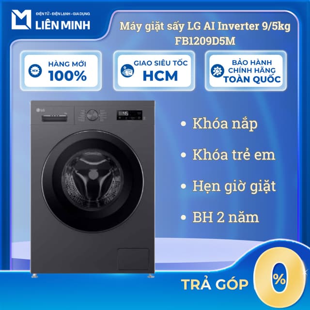 Máy Giặt Sấy LG Inverter Giặt 9/5 Kg FB1209D5M [SHIP 0Đ HCM] - Ảnh 1
