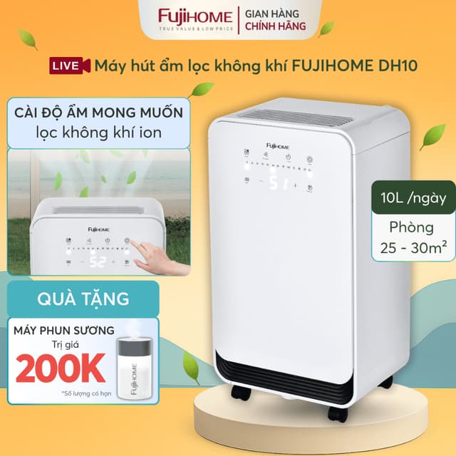Máy hút ẩm gia đình FUJIHOME DH10 Nhập Khẩu cao cấp Ionizer lọc không khí, đèn báo độ ẩm thông minh công suất hút mạnh - Ảnh 5