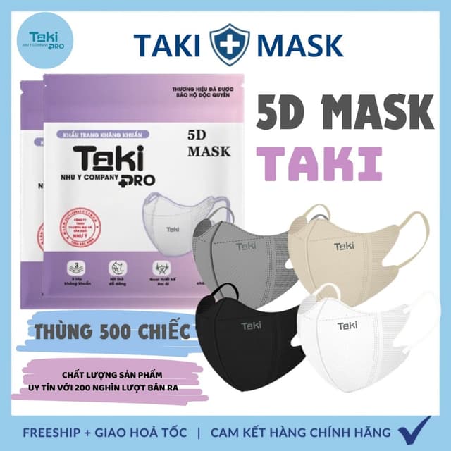 [ Thùng 500 Chiếc ] Khẩu trang 5d Taki Cao Cấp Chính Hãng, Dày Dặn, Chống Tia UV - Ảnh 12