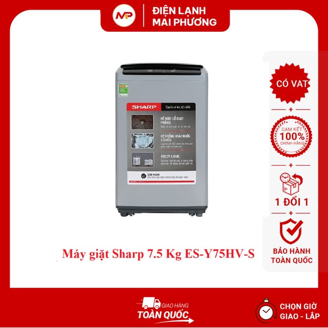 [SHIP TOÀN QUỐC]Máy giặt Sharp 7.5 Kg ES-Y75HV-S - Bảo hành 2 năm tại nhà - Ảnh 1