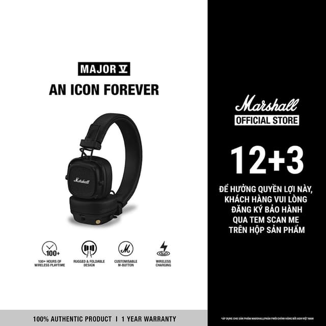 [MÀU MỚI VỀ] Tai Nghe Marshall Bluetooth MAJOR V - Pin lên đến 100 giờ - Bảo Hành Chính Hãng 1 Đổi 1 Trong 1 Năm - LS - Ảnh 3