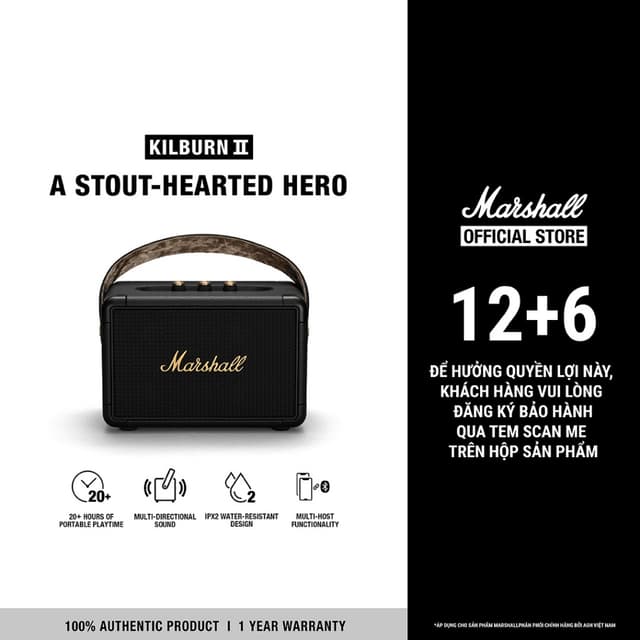 Loa Marshall Bluetooth KILBURN II Portable - Pin lên đến 20h - Bảo Hành Chính Hãng 1 Đổi 1 Trong 1 Năm - Ảnh 12