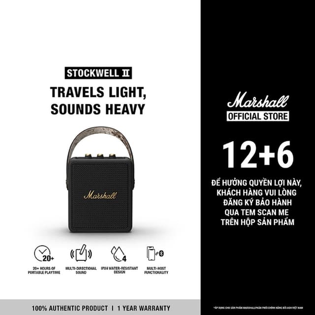 Loa Marshall Bluetooth STOCKWELL II Portable - Pin lên đến 20h  - Bảo Hành Chính Hãng ASH 1 Đổi 1 Trong 1 Năm - Ảnh 1