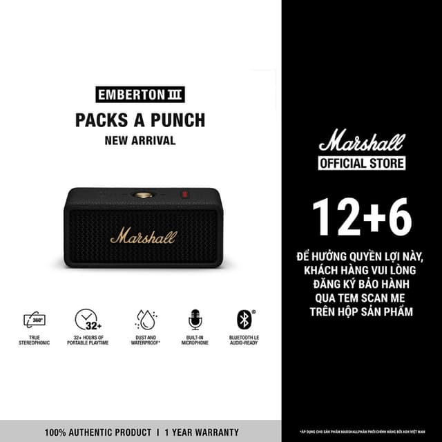 [MÀU MỚI VỀ] Loa Marshall Bluetooth Emberton III - Pin đến 32h - Bảo Hành Chính Hãng ASH 1 Đổi 1 Trong 1 Năm - Ảnh 8