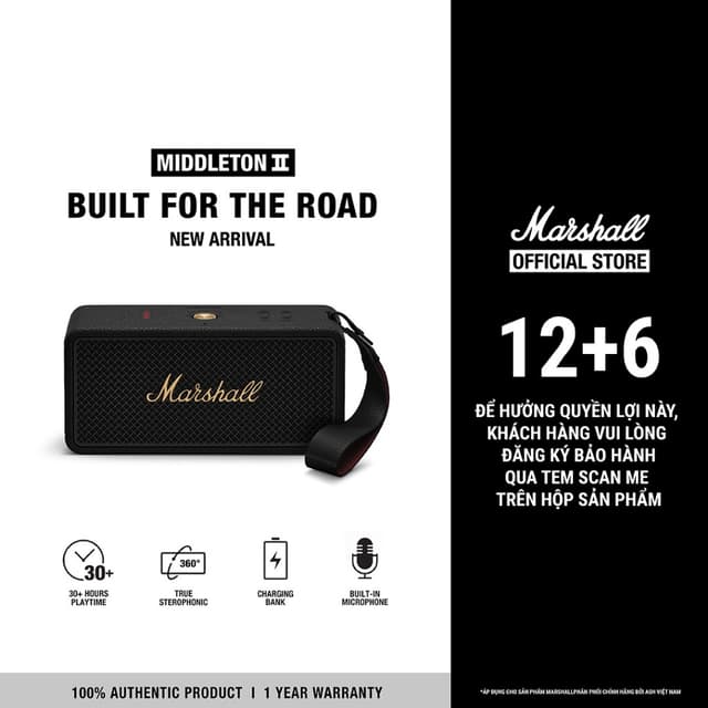 Loa Marshall Bluetooth MIDDLETON II Portable - Pin lên đến 30h - Bảo Hành Chính Hãng 1 Đổi 1 Trong 1 Năm - LS - Ảnh 8