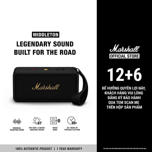 Loa Marshall Bluetooth MIDDLETON Portable - Pin lên đến 20h - Bảo Hành Chính Hãng 1 Đổi 1 Trong 1 Năm - LS - Ảnh 10