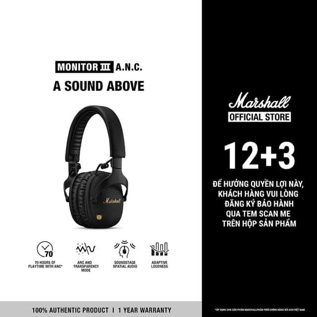 [NEW ARRIVAL] Tai Nghe Marshall Bluetooth MONITOR III A.N.C. Bảo Hành Chính Hãng ASH 1 Đổi 1 Trong 1 Năm - Ảnh 3